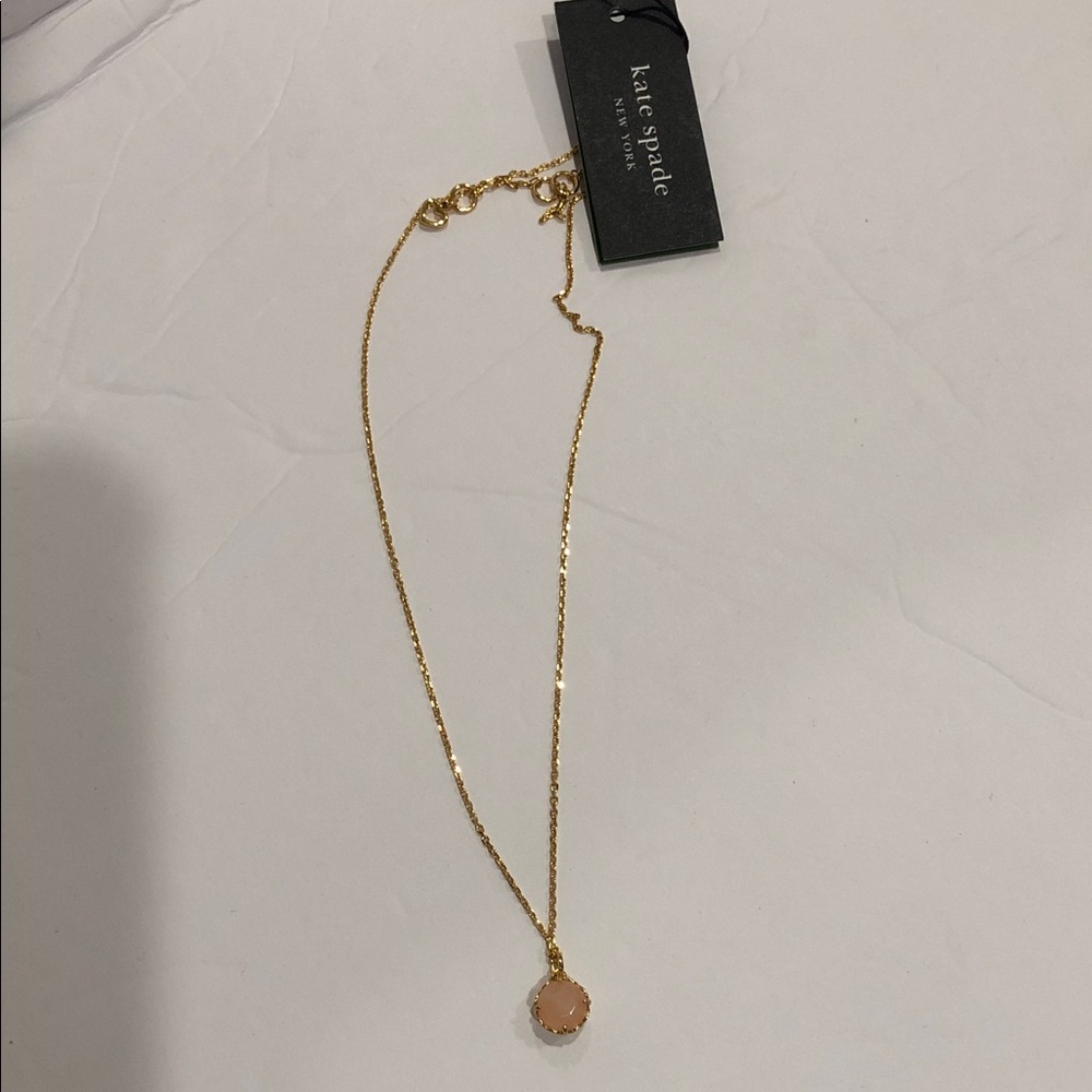 Kate Spade That Sparkle circle‎ pink quartz gemstone pendant necklace new